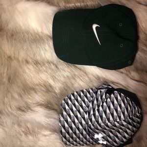 Green Nike hat and reflective under armour.